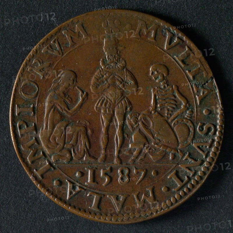Medal on misery in the Southern Netherlands and prosperity in the Northern Netherlands, penning footage copper, Spaniard