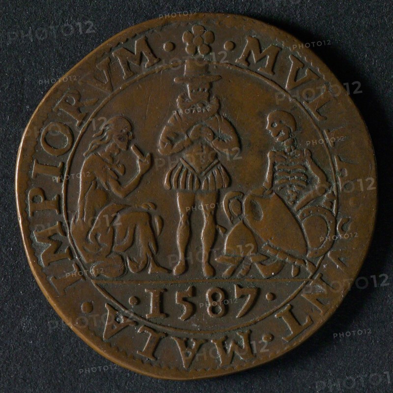 Medal on misery in the Southern Netherlands and prosperity in the Northern Netherlands, penning footage copper, Spaniard