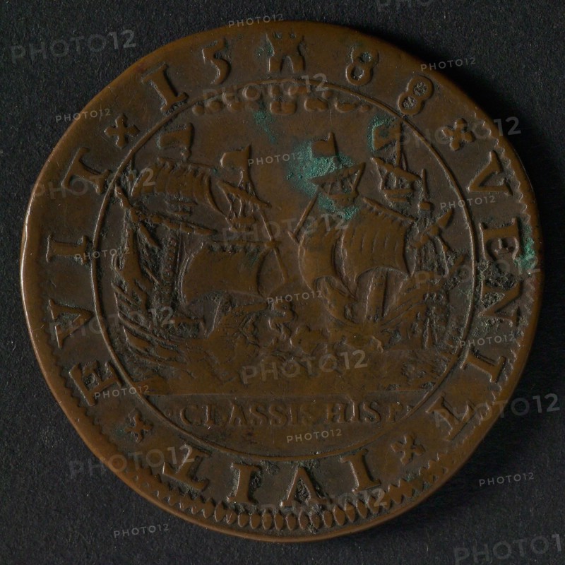 Medal on the downfall of the invincible fleet, jeton utility medal medal exchange copper, battle between two ships