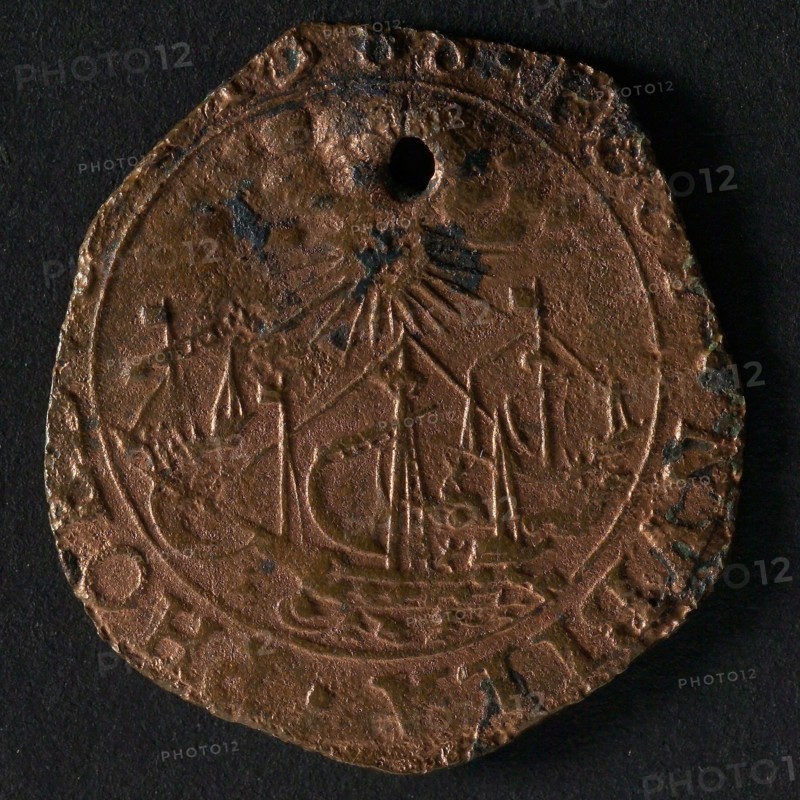 Medal on the downfall of the Invincible Fleet, jeton utility medal medal exchange copper, Obverse: heavily damaged ships