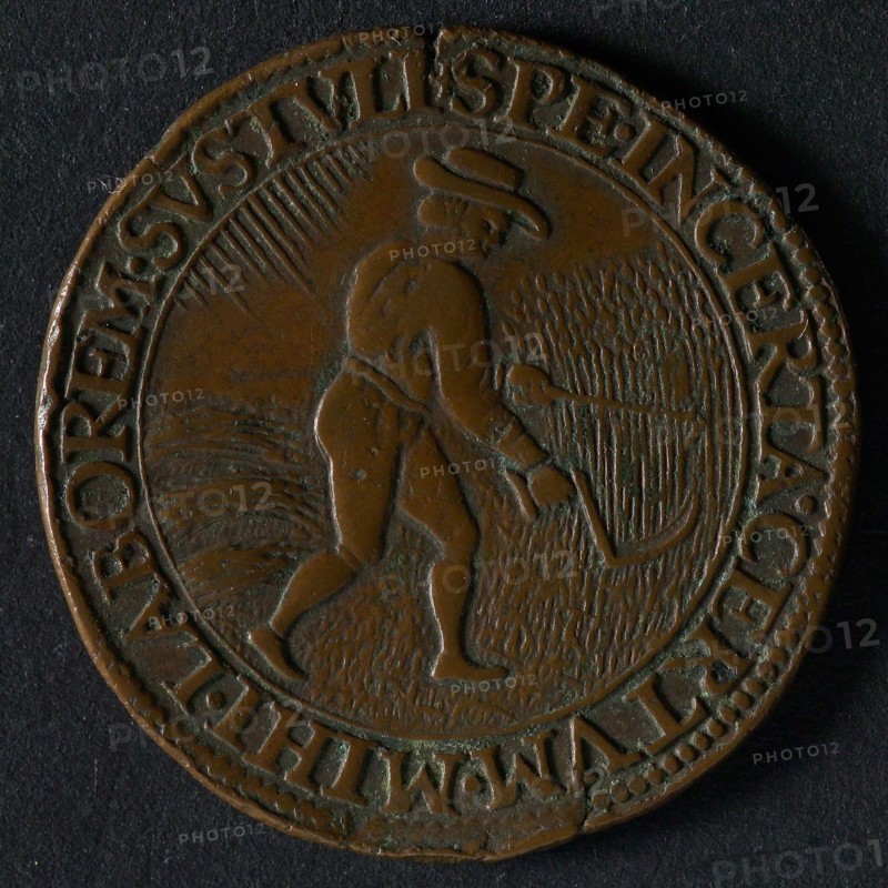 Medal on the elevation of Prince Maurice as stadtholder of Utrecht, jeton utility medal medal exchange buyer, man busy sowing