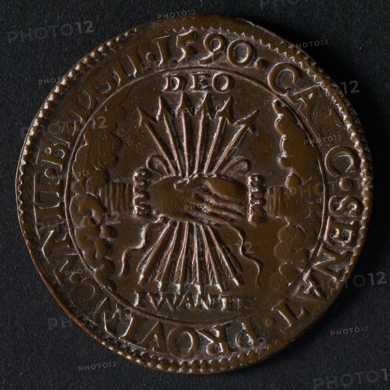 Medal on the elevation of Prince Maurice to governor of Gelderland and Overijsel, jeton utility medal medal exchange copper, six