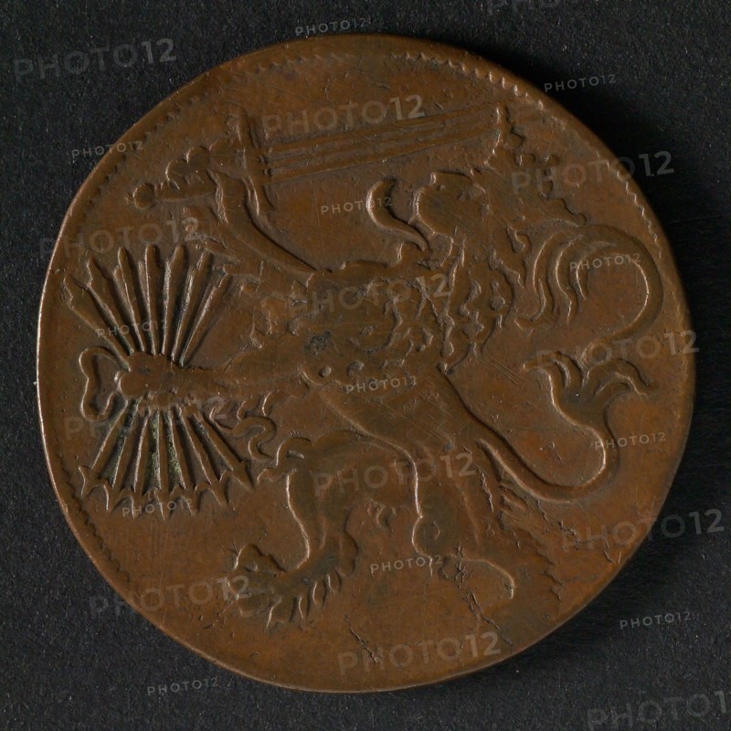 Medal on the peace negotiations of 1595, jeton utility medal medal exchange buyer, armed man keeps watch on tower showing flag
