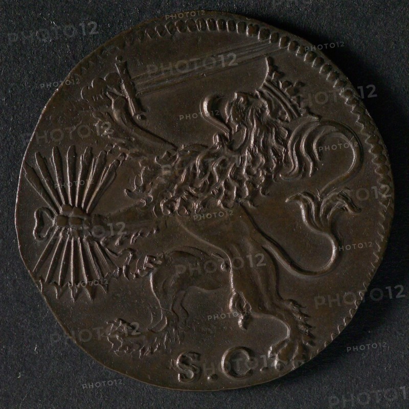 Medal on the alliance with France and England against Spain, jeton utility medal medal exchange copper, Dutch lion with sword