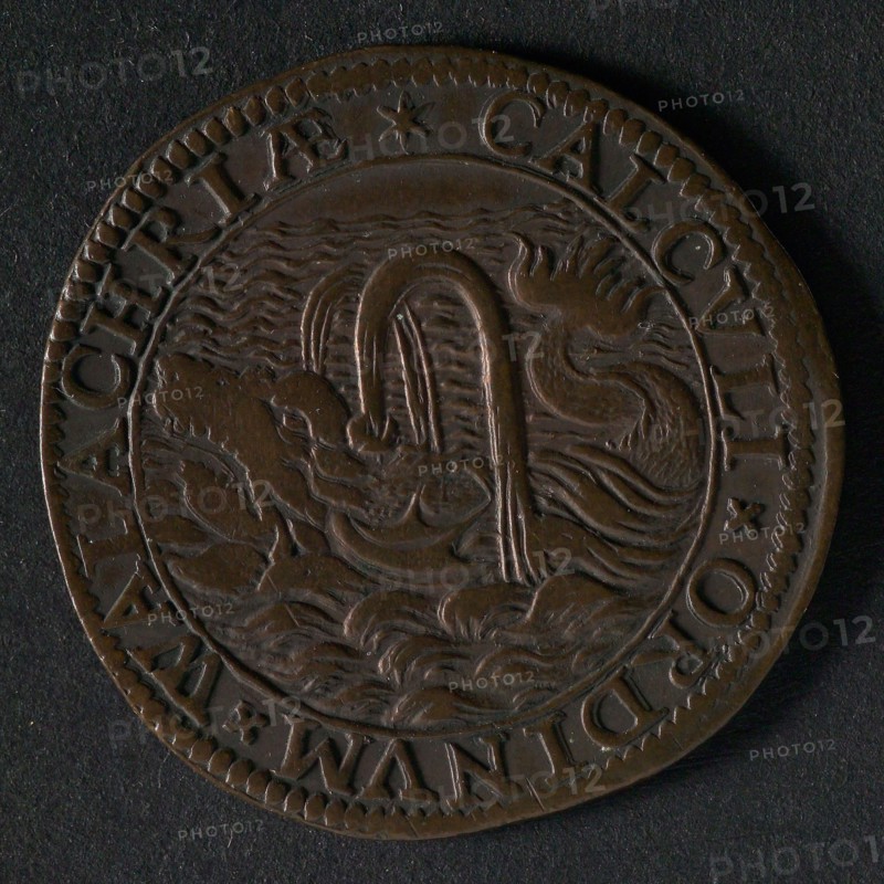 Medal on the decay of the Spanish fleet at Cape Finisterre, jeton utility medal medal exchange copper, whale, old weapon
