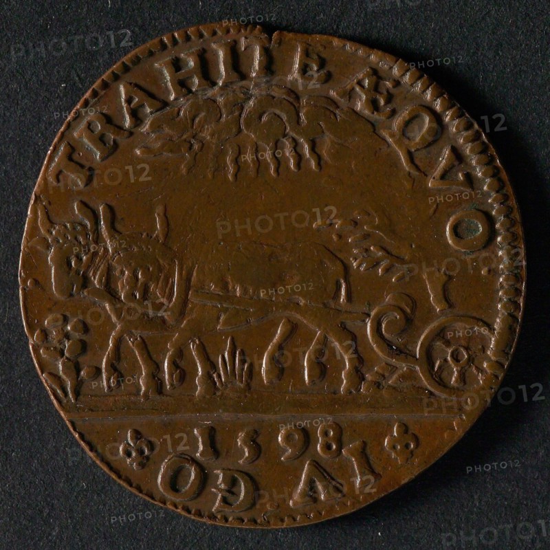 Medal on the divide of the tax on Spiritual goods, jeton utility medal medal exchange copper, two oxen for plow regulation