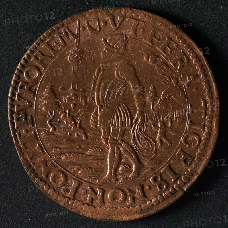 Medal on the murder of Count Ulric van Valkenstein by Mendoza, jeton utility medal medal exchange copper, Mendoza with sword