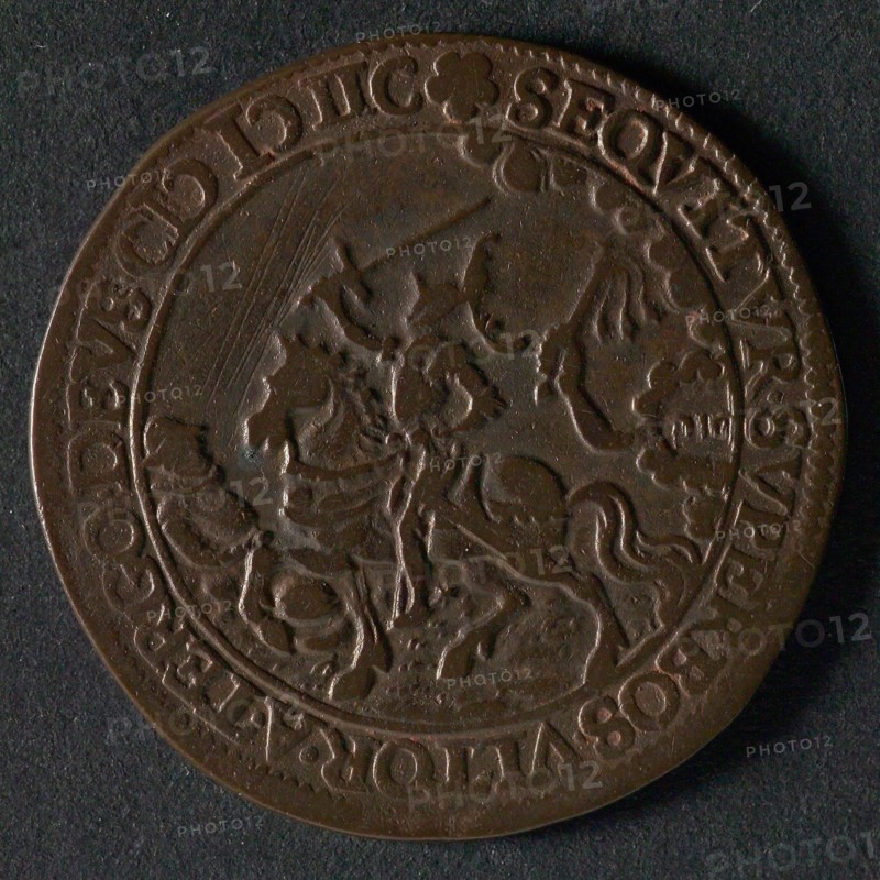 Medal on the war events in 1598, jeton utility medal penny exchange buyer, reinforced army camp on river protected by angel