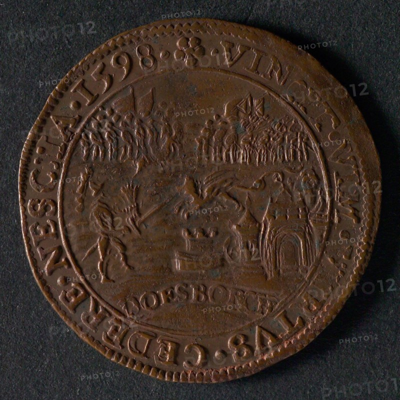 Medal on the parapet of the army of Prince Maurits at Doesburg, jeton utility medal penny exchange buyer, warrior keeps sword