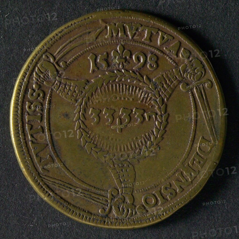 Medal on the union of France, England and the Netherlands, jeton utility medal medal exchange copper, three arms with sword
