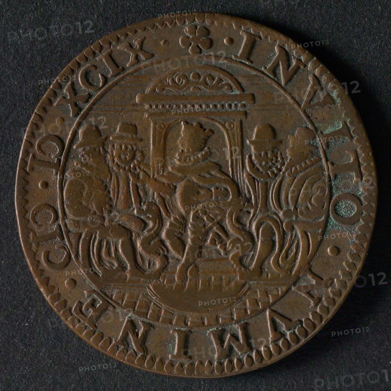 Medal on the journey of Cardinal Andreas along the Rhine, jeton utility medal medal exchange buyer, Cardinal Andreas seated