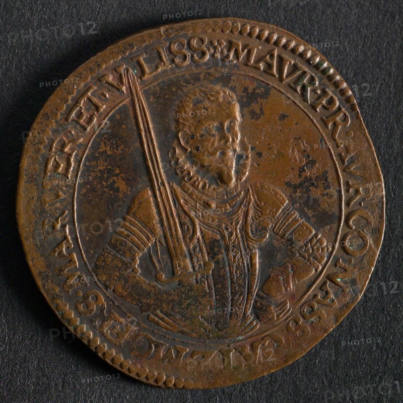 Medal on the elevation of Prince Maurice to Count van Moers (Meurs), jeton utility medal medal exchange buyer, bust Prince