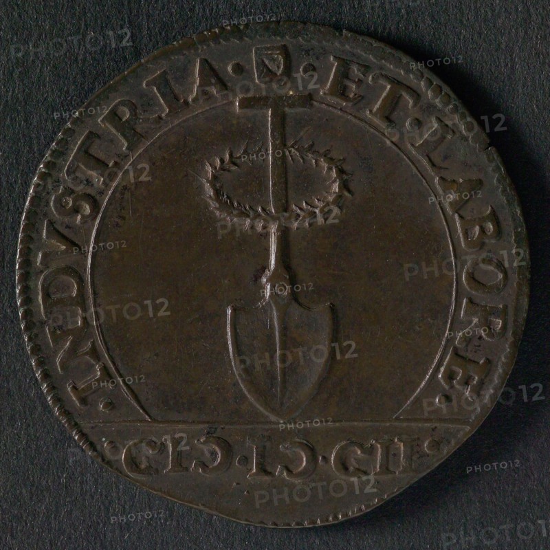 Medal on the intake of Grave by Prince Maurits, jeton use medal penny exchange copper, man light millstone on by means of hoist