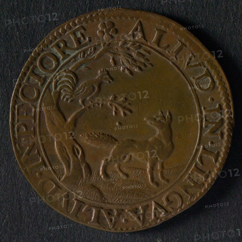 Medal on the proclaimed pardon of the Archdukes, jeton utility medal medal exchange buyer, fable of the rooster and the fox