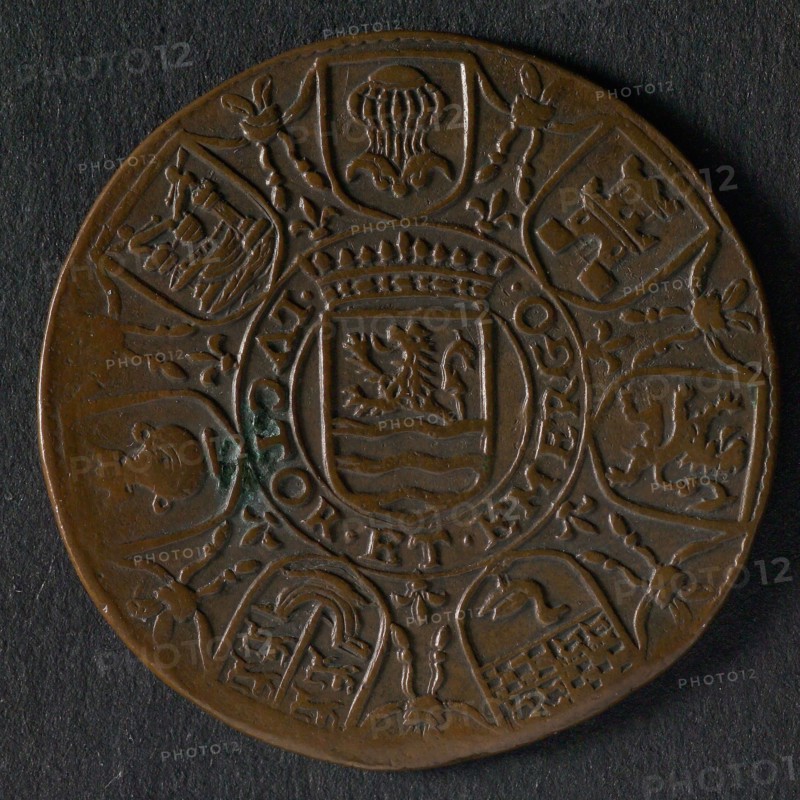 Medal on the conquest of Sluis by Prince Maurits, jeton utility medal medal exchange copper, laurel wreath inside which text