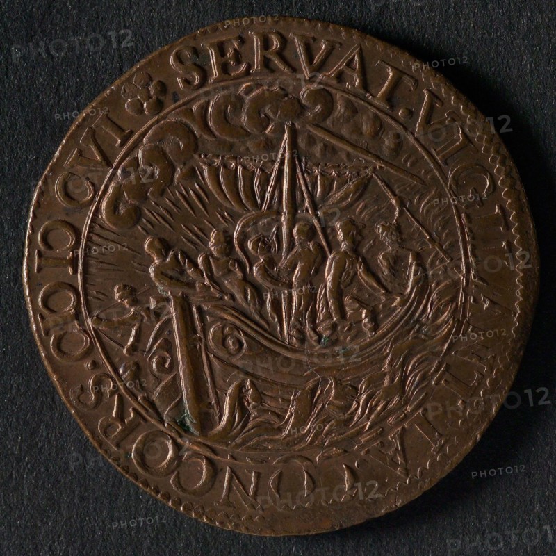 Medal to encourage the Dutch, jeton utility medal medal exchange copper, ship in storm legend: SERVAT. VIGILATIA. CONCORS. MDCVI