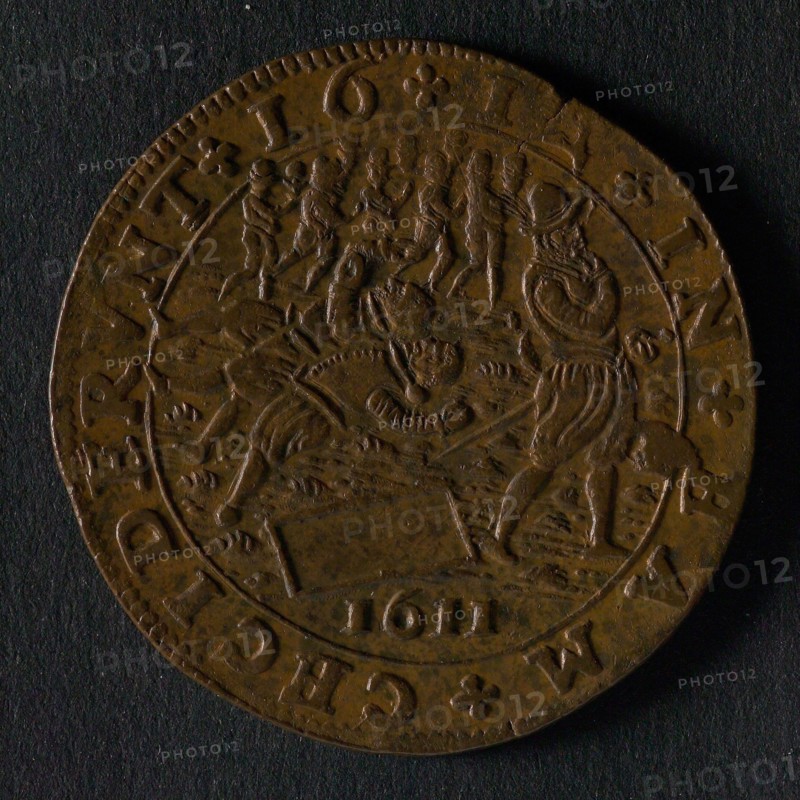 Medal on the riots in Utrecht, jeton utility medal medal exchange buyer, two men dig well in the presence of supporters