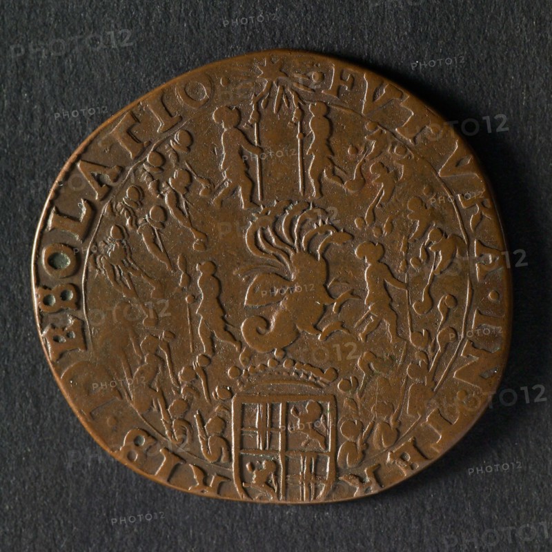 Medal on the aid of the Republic to the Protestant German princes, jeton utility medal medal exchange copper, people kneeling
