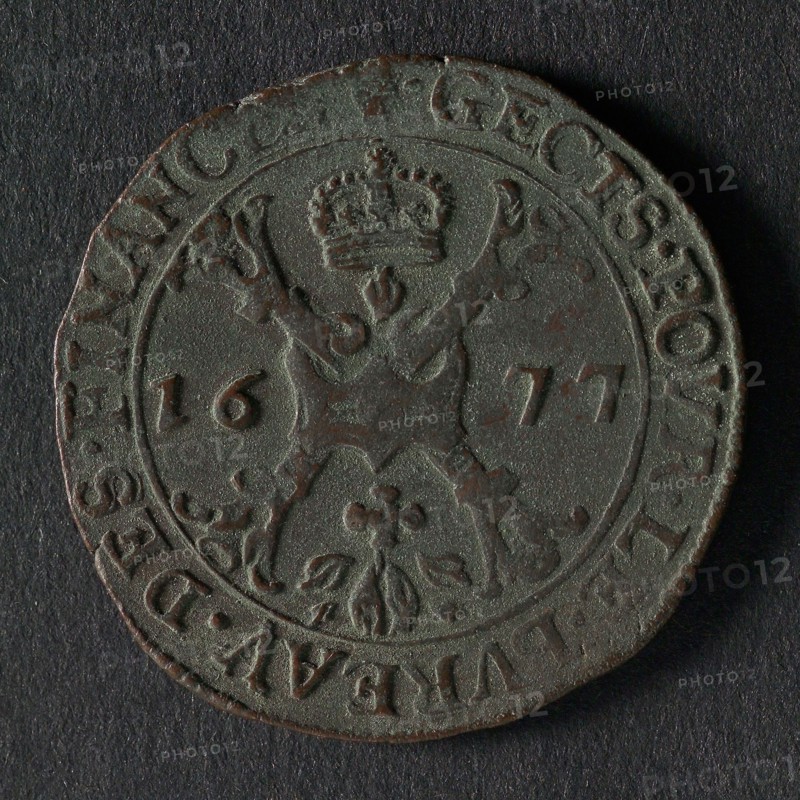 Calculation fee Southern Netherlands, jeton utility medal penny exchange copper, coat of arms Spanish king with chains Golden