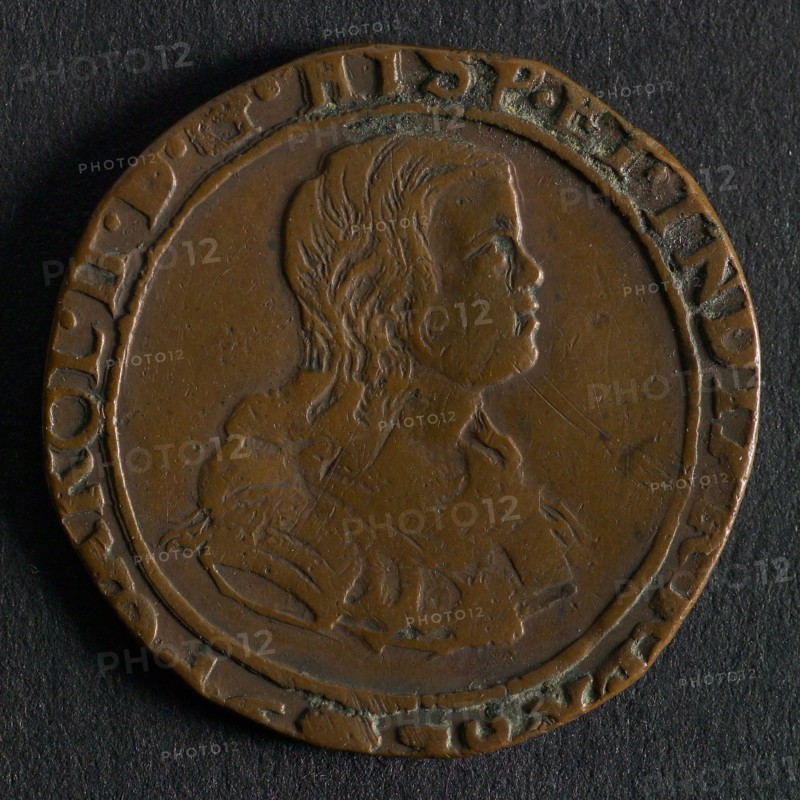 Medal on Charles II of the Southern Netherlands, jeton utility medal medal exchange copper, bust of the Spanish king