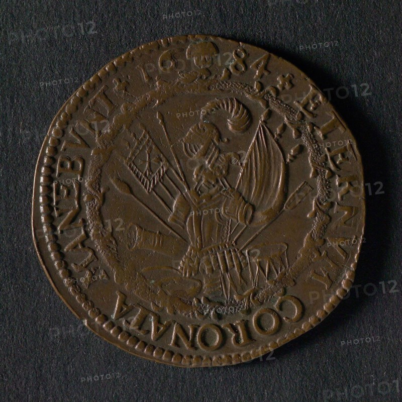 Medal on Regensburg's 20-year file, jeton utility medal medal exchange copper, pile of weapons and weaponry regulation: ETERNVM