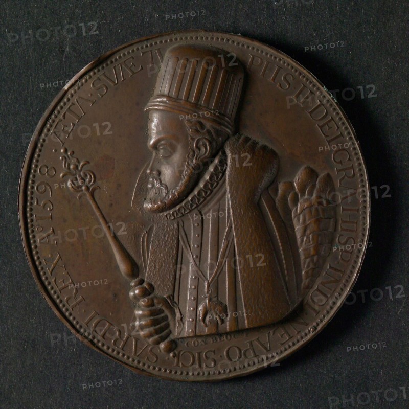Conrad Block (?), One-sided penny on Philips II of Spain, penning footage copper, bust of Philips II to the left with scepter