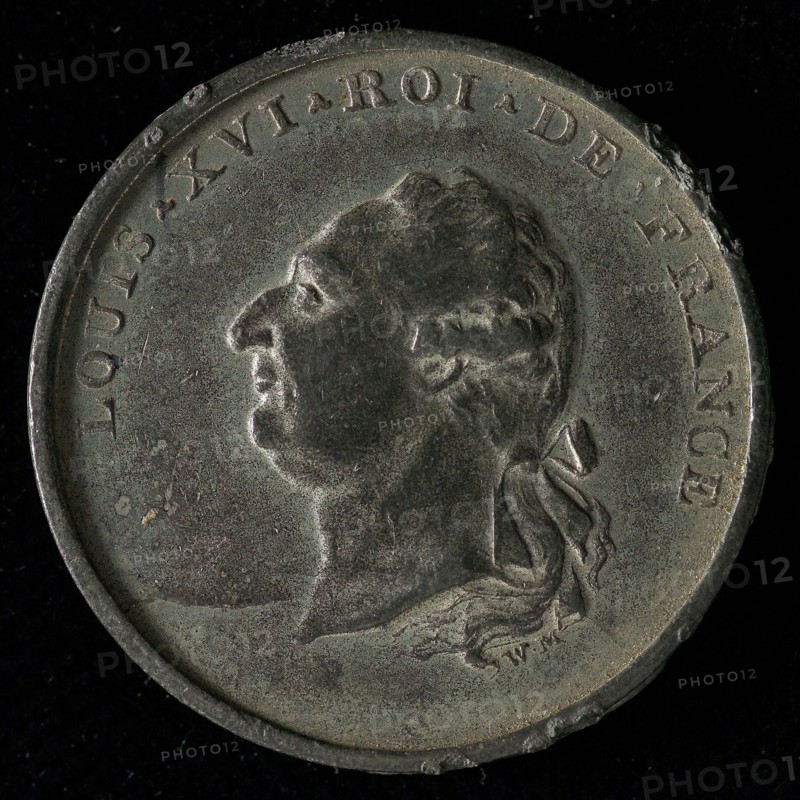 William Mainwaring, Medal on the death of Louis XVI, death certificate penning image material tin?, portrait Louis XVI