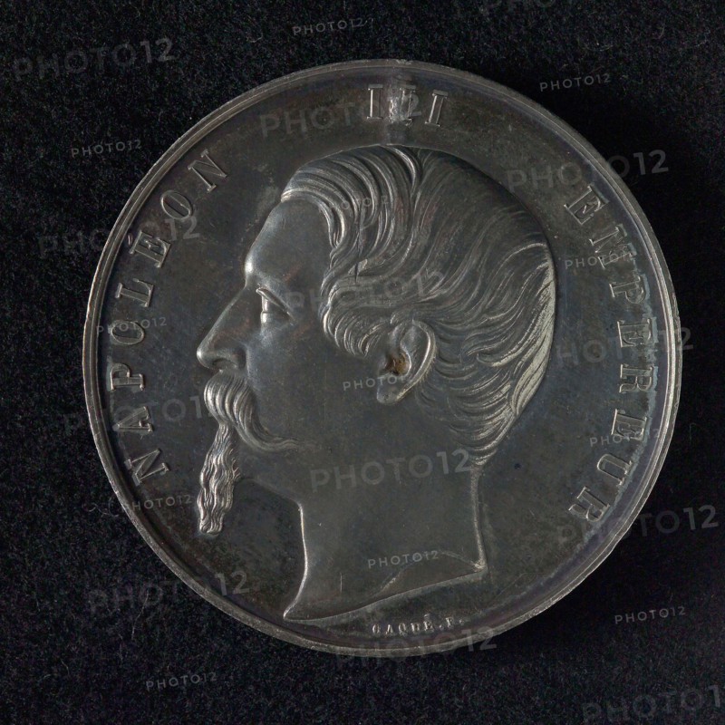 Armand Auguste Caqué (1793 - 1881), Medal at the World Exhibition in Paris in 1855, penny visual material tin, Portrait
