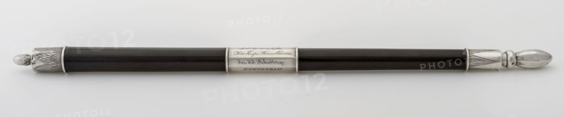Black with silver conducting pole, dirigstok stick musical instrument sound medium wood metal h 37,5, Het Korps Hoornblazers