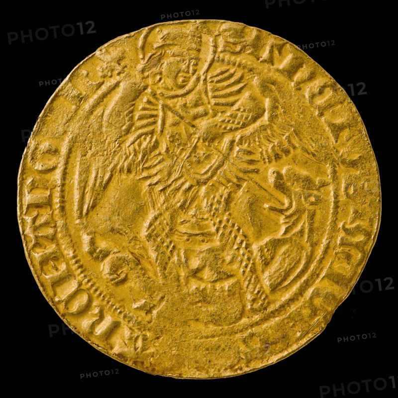 Golden angelot, Batenburg, 1562, golden angelot currency money swap gold, SANCTVS. MICHA .. ARCHANGEL, Archangel Saint