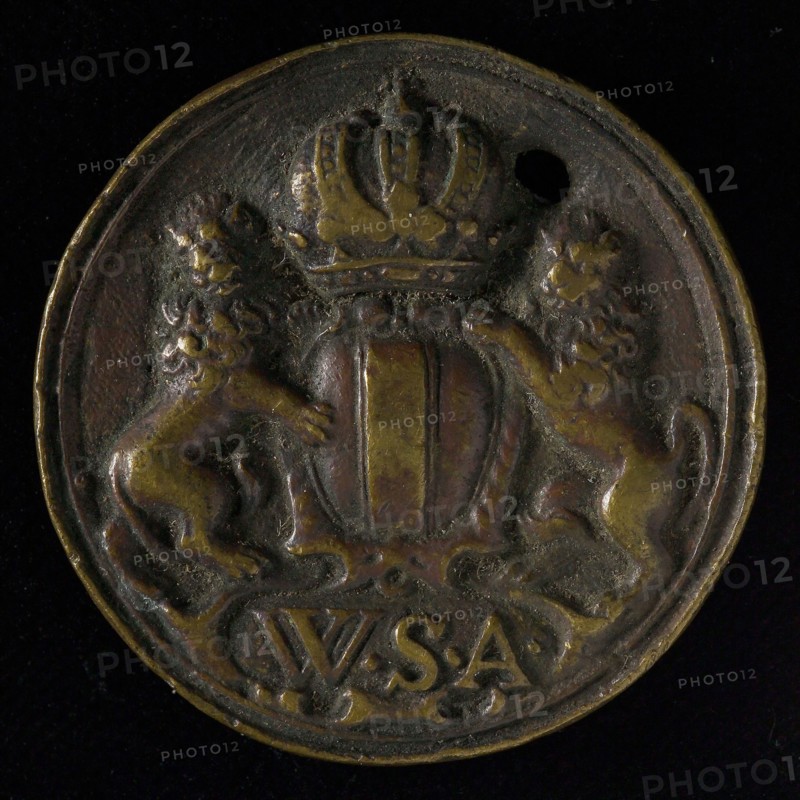 Medal on the fire brigade of Amsterdam, fire brigade penny identification carrier copper, Crowned coat of arms of Amsterdam