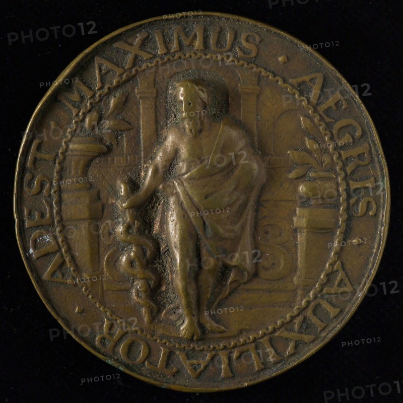 W. de Wijs, Entrance fee of the Hortus Medicus in Amsterdam, in the name of Johannes Wolf, medallion bronze copper, Aesclepius
