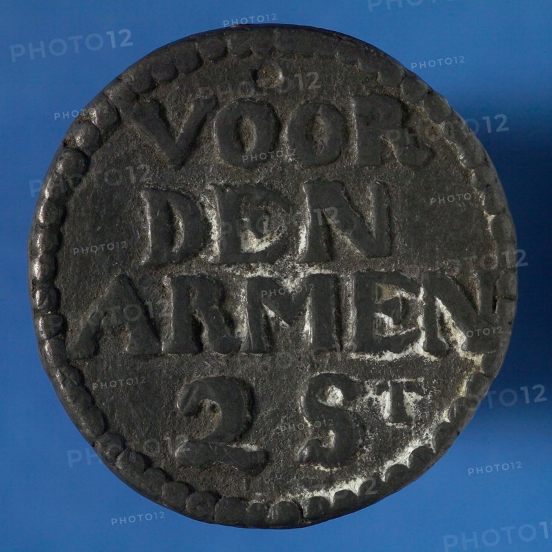 ArmenMedal Rotterdam 1740 of two penny, double penny coin money swap arms penny penny lead metal, Armenpenning from Rotterdam