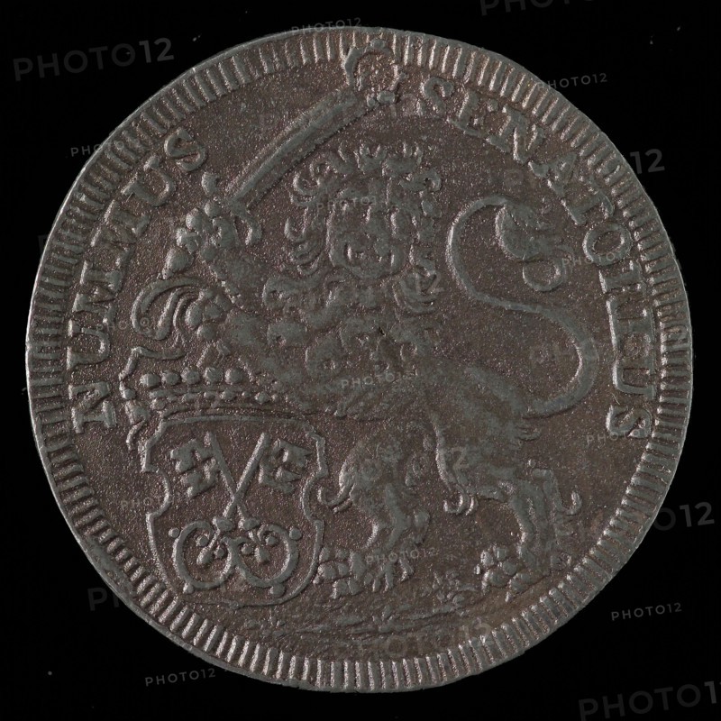 VroedschapsMedal from Leiden, tooling medal penning identification carrier lead metal, Dutch lion with sword the coat of arms