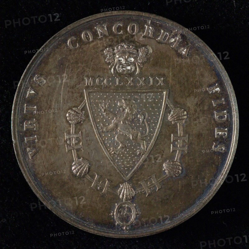 Medal on the Masquerade of Leiden University's Leiden University 1845, penning footage silver, Triangular coat of arms