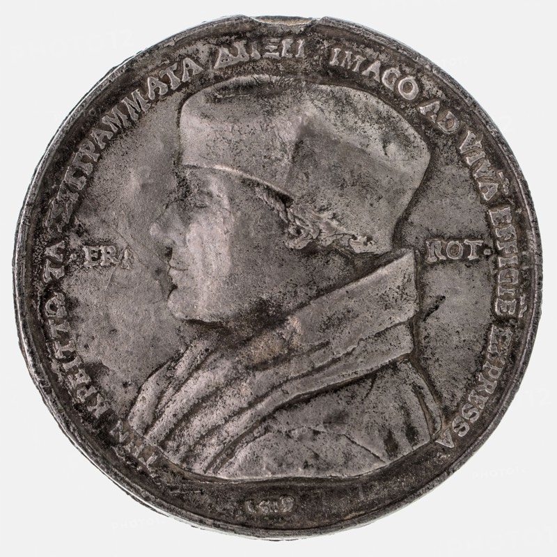 after:: Quinten Massijs, Terminus medal at Erasmus, penning visual material zinc, cast, Left accustomed bust of Erasmus