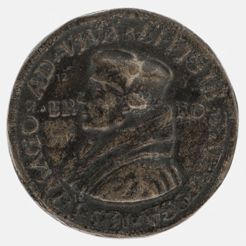 after:: Quinten Massijs, Terminus medal at Erasmus, medallions bronze bronze, hand-painted, left accustomed bust of Erasmus