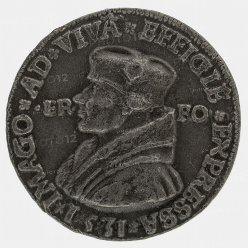after:: Quinten Massijs, Terminus medal at Erasmus, medallion medals lead metal, hand-painted, left accustomed bust of Erasmus