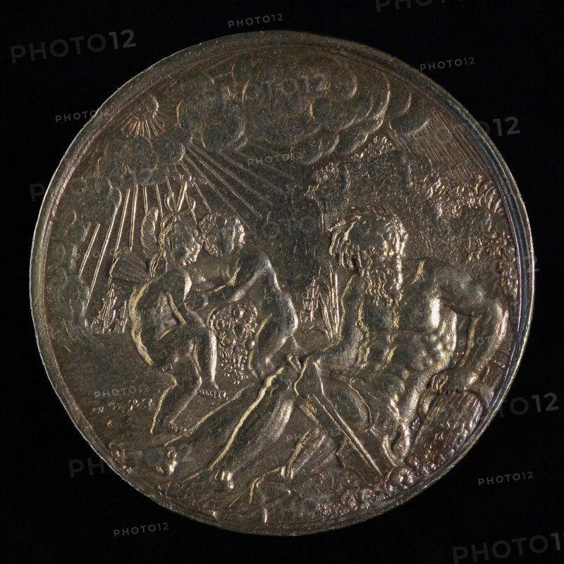 stamp cutter: Daniël Koene, medal with Maasgod and city weapon Rotterdam, Toolkit penning identification carrier silver, beaten