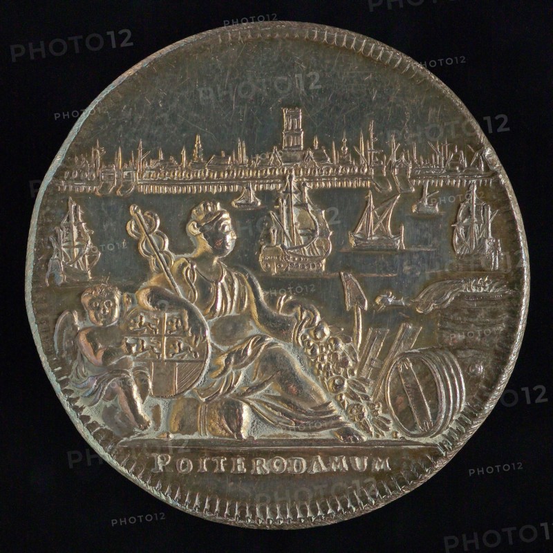Jacob van Dishoeck, Medal with city virgin and city weapon Rotterdam, tooling medal penning identification carrier silver, city