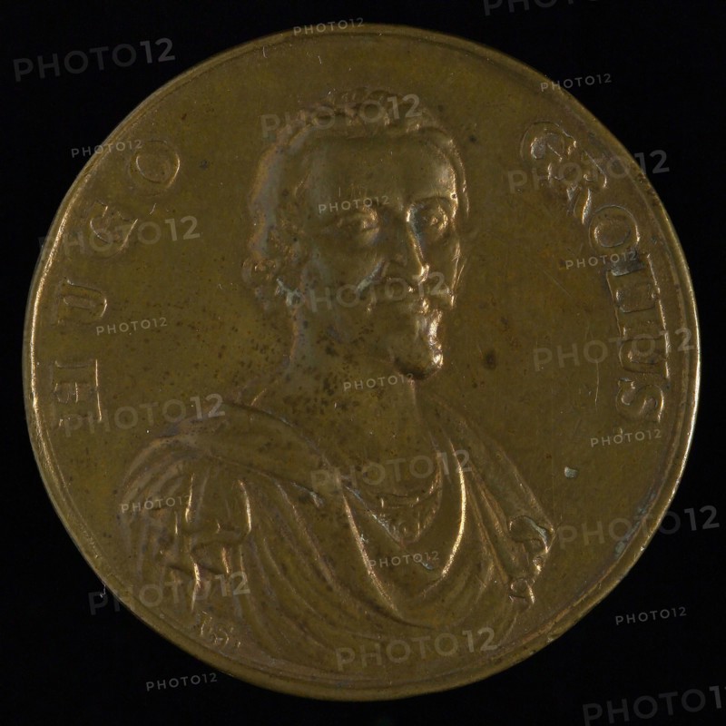 Johan Smeltzing, Medal on the escape of Hugo de Groot from Loevestein in 1621, penning footage copper, Borstbeeld Hugo de Groot