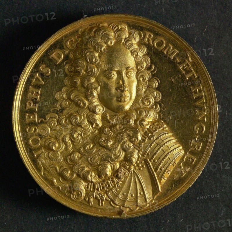 Philipp Heinrich Müller, Medal on Joseph I, emperor of the Holy Roman Empire, penning footage gold, bust Jozef I