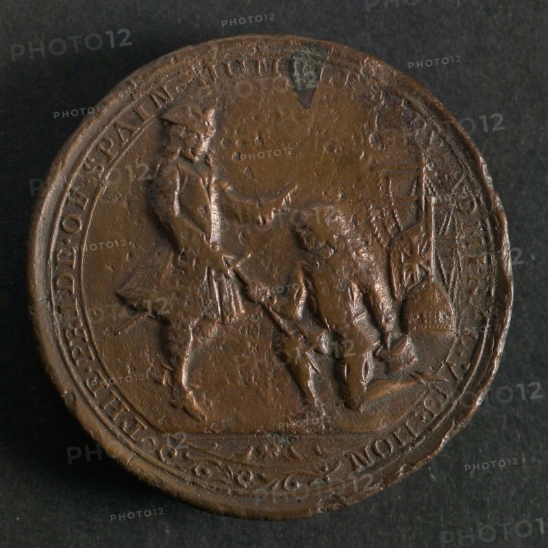 Medal on the intake of Porto Bello by the English under Vernon, medallions of metal lead metal, vessels for Porto Bello