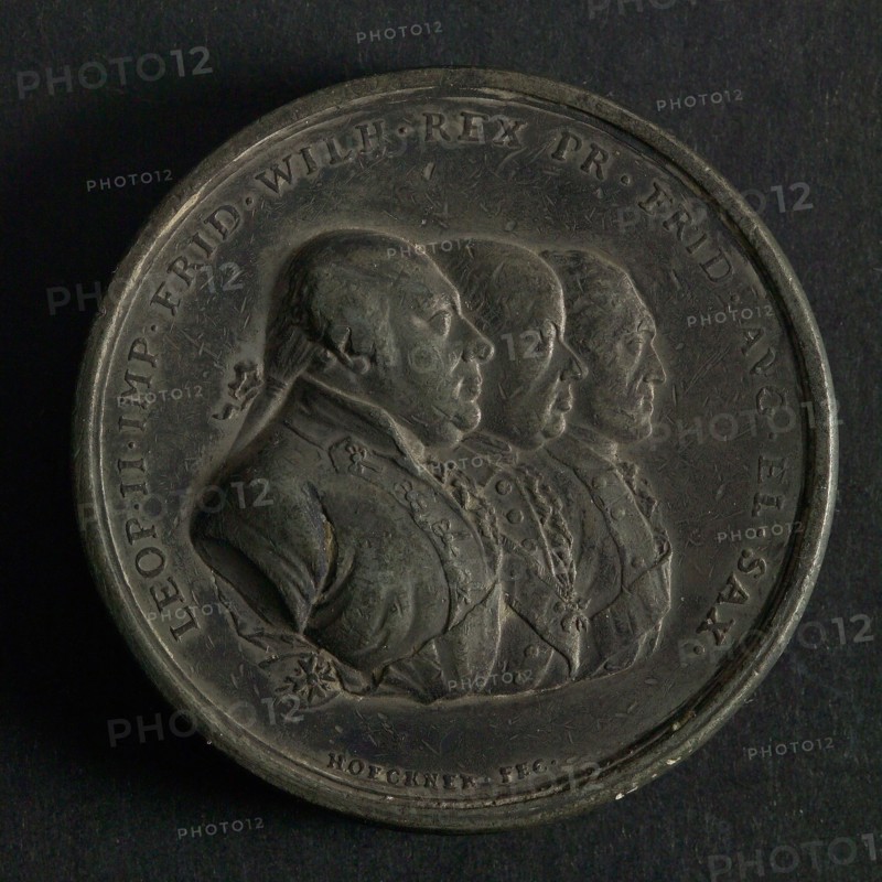 K.W. Hoeckner, Medal on the treaty of Pillnitz, penning images lead, busts German emperor king of Prussia and elector of Saxony