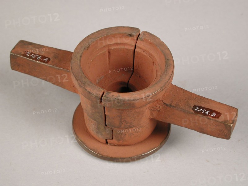Three parts of four-piece bronze mold for screw cap of jug, mold casting tool tools equipment base metal bronze, cast turned