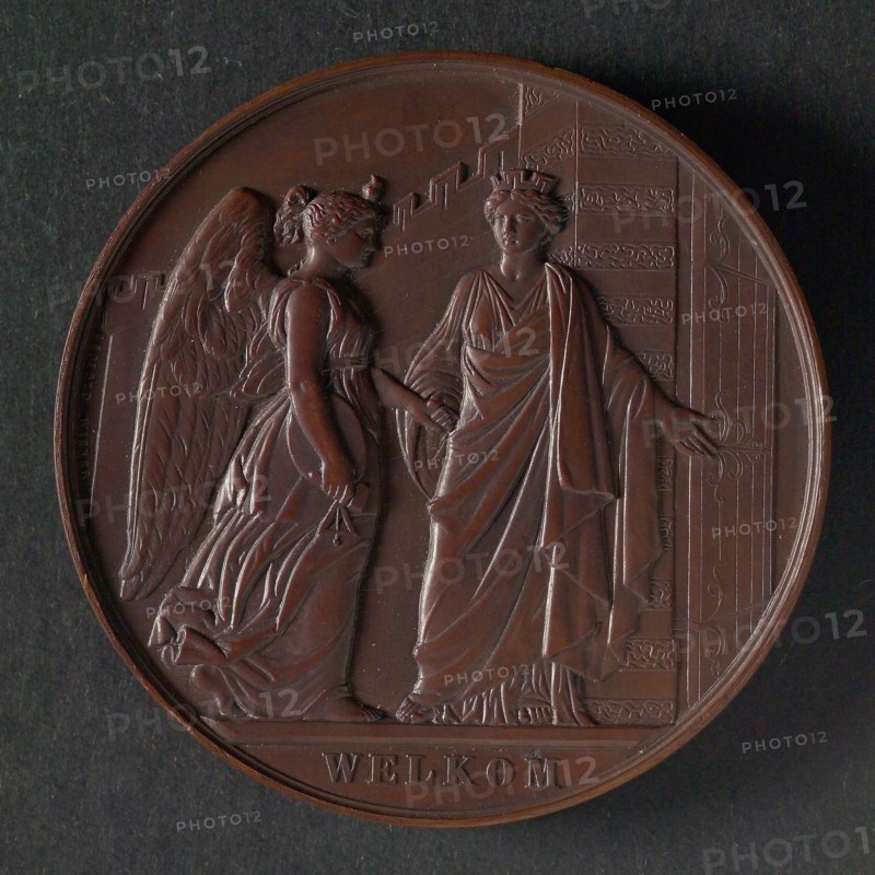 Léopold Wiener, Medal at the Art Fair in Antwerp (1861), medallion bronze bronze med 6.0, Antwerp city virgin leads the Art