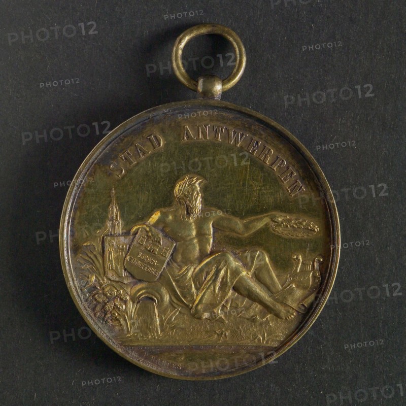 F. Baetes, Prize for the International Competition for Theater Art in Antwerp, price medal medal silver gold, gilded, river god