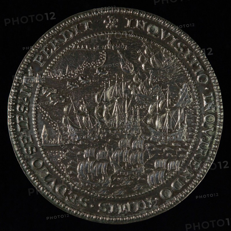 Cornelis Wijntgens, Medal on the victory over Bossu during the sea battle on the Zuiderzee, penning footage silver, Sea battle