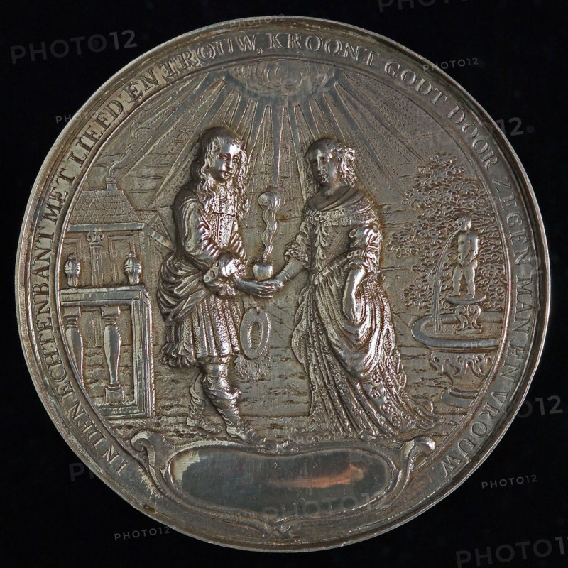design: Wouter Muller, Plaque medal on the Peace of Westminster with the reverse General Wedding Medal, wedding medal plaque
