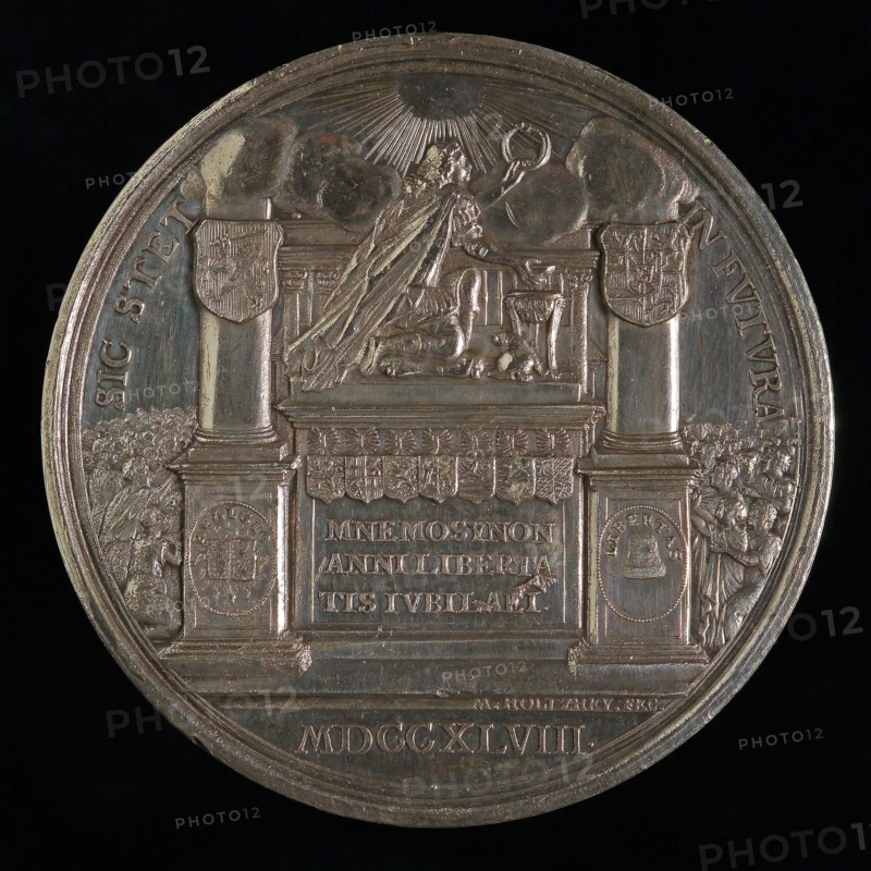 design: M. Holtzhey, Medal on the commemoration of the centenary of the Treaty of Munster, penning footage silver, grams